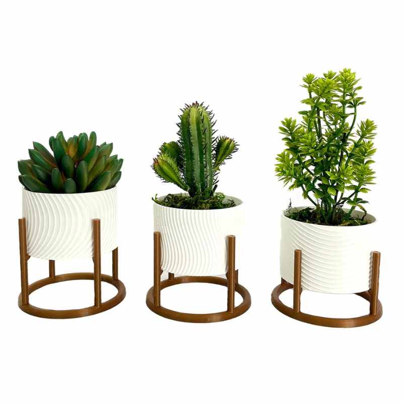 Trio de Vasos com Suporte Para Cactos ou Suculentas