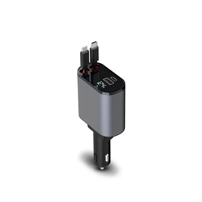 Flex TurboPro™ Carregador Retrátil Automotivo 5 em 1 | Compatível com Todos os Dispositivos (Bivolt)